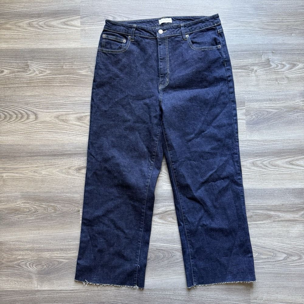 Oliver Logan Jeans Womens 31 Blue Aberdeen High Rise Wide Leg Raw Hem Crop Denim